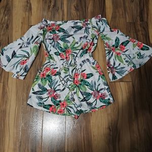 Hint of Blush White Tropical Romper Small